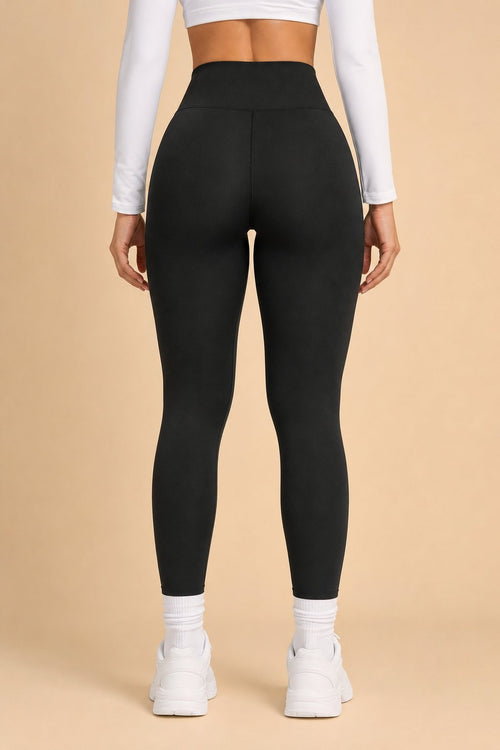 Black fleece-lined leggings, back