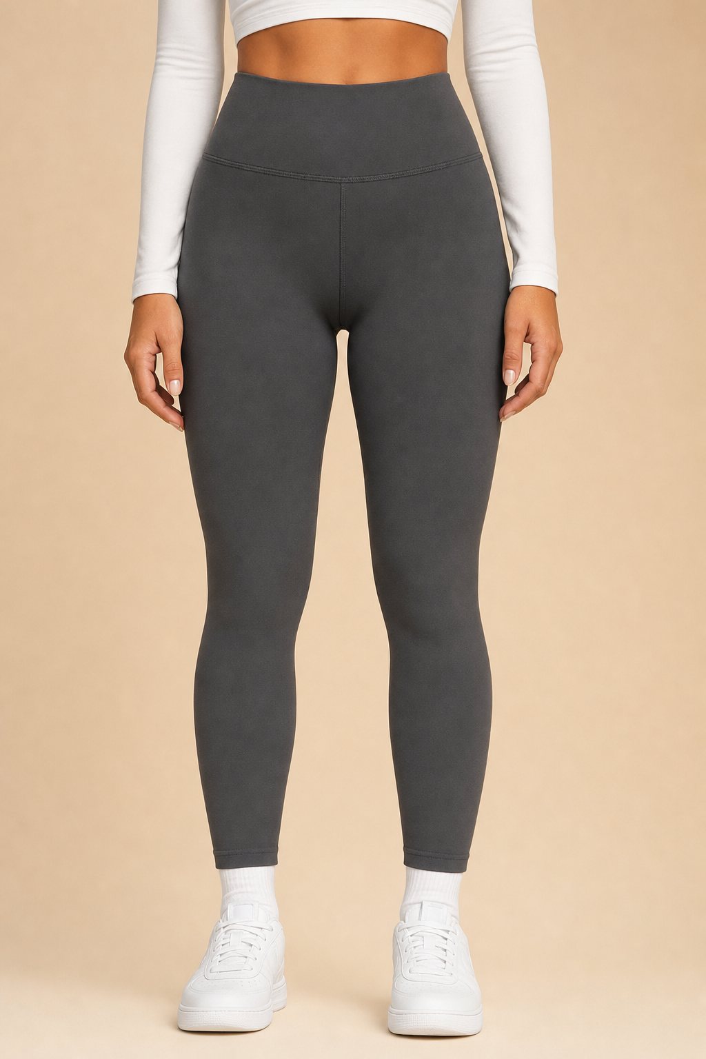 Grey fleece-lined leggings, front