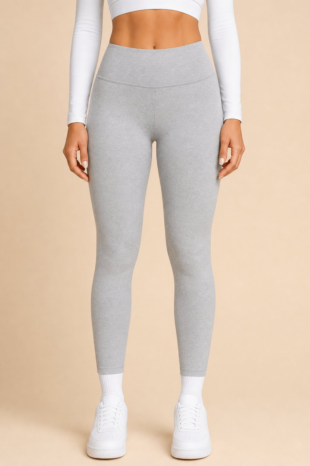 Light grey fleece-lined leggings, front