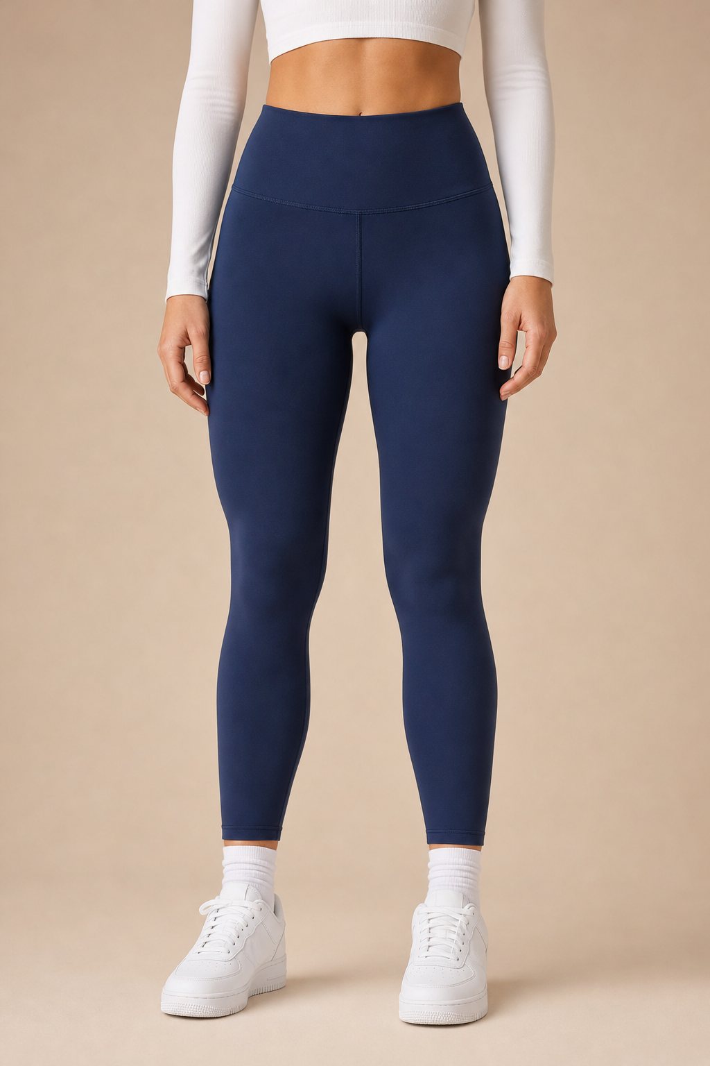 Navy blue fleece-lined leggings, front